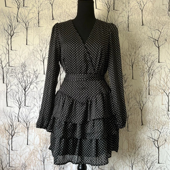 NWOT Francesca Mi Ami V-Neck Polka Dot Long Sleeve Dress Medium - Picture 8 of 11